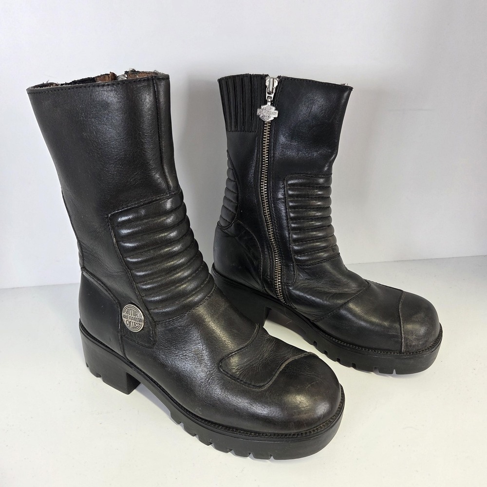 Harley Davidson Boots Womens 7 Kamton Motorcycle Leather Moto Ribbed Zip Up